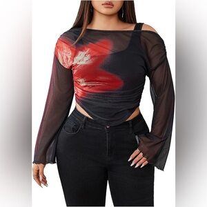 SHEIN Curve Black and Red Sheer Blouse size 1XL